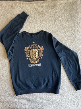 Roberto Cavalli Men’s Navy Crest Sweatshirt XXL